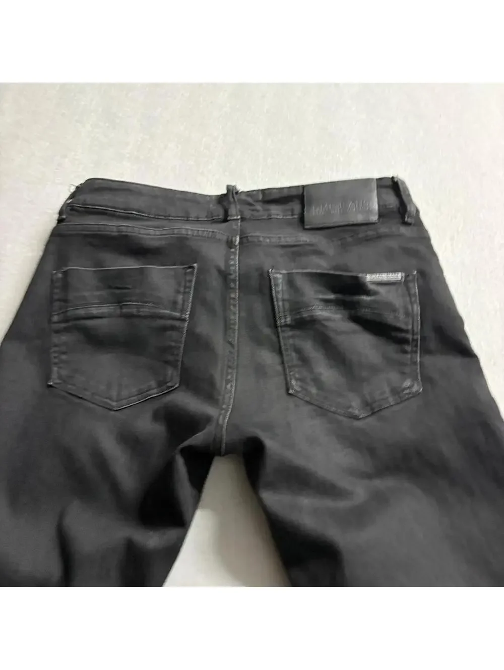 DML Jeans Mens 30x30 Black Moto Biker Denim Slim Straight Leg Pants
